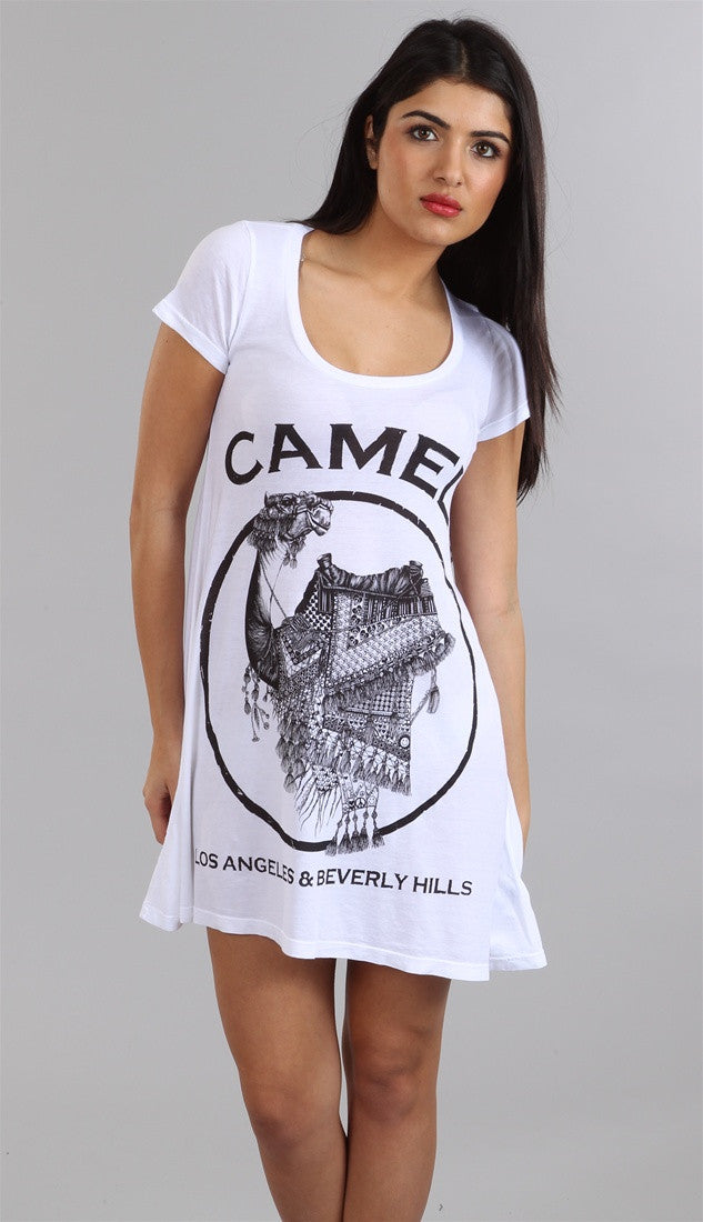 Lauren Moshi Abby Short Sleeved Camel Blend Shirt Dress in White