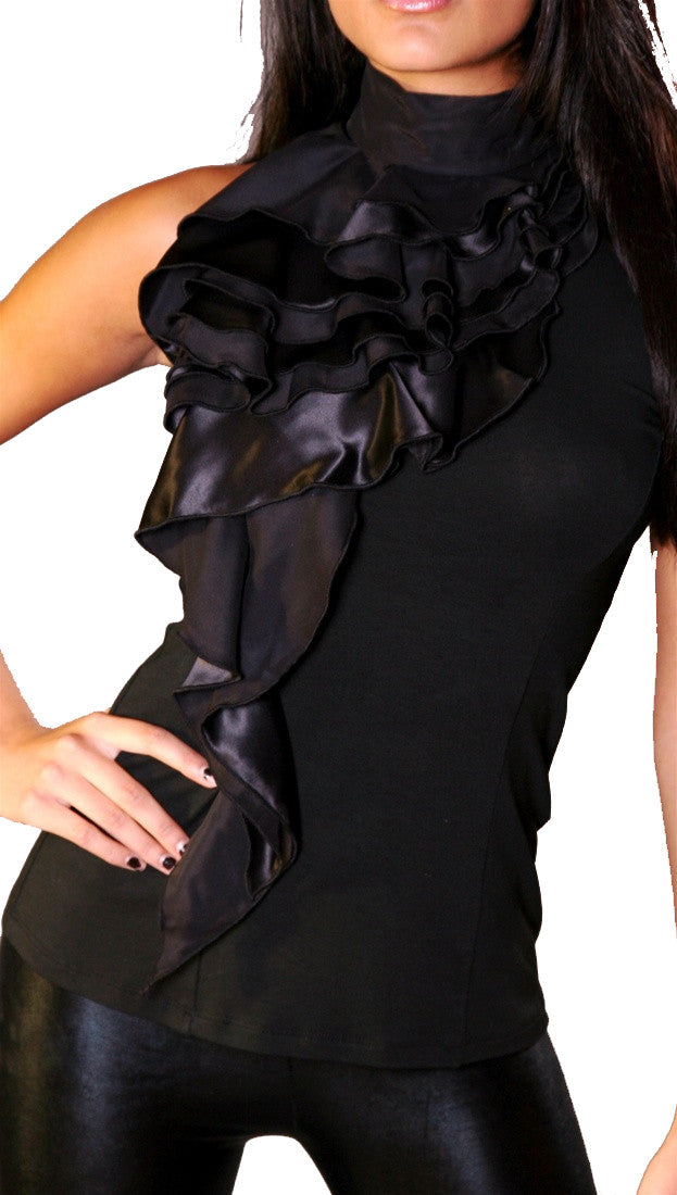 Linea O. Ruffle Cascade Top Black