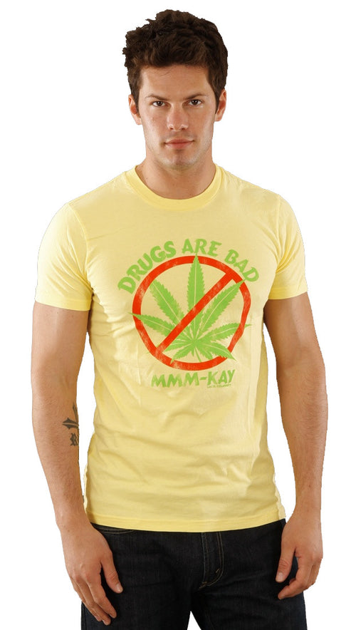Local Celebrity Mens Drugs Are Bad MMM-Kay Crew Neck Tee Shirt Yellow 