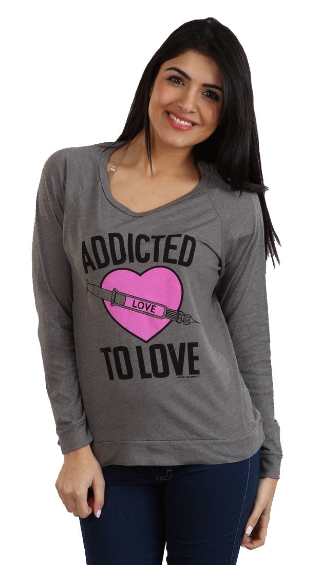 Local Celebrity Womens Addicted To Love Long Sleeve Tee in Asphalt 