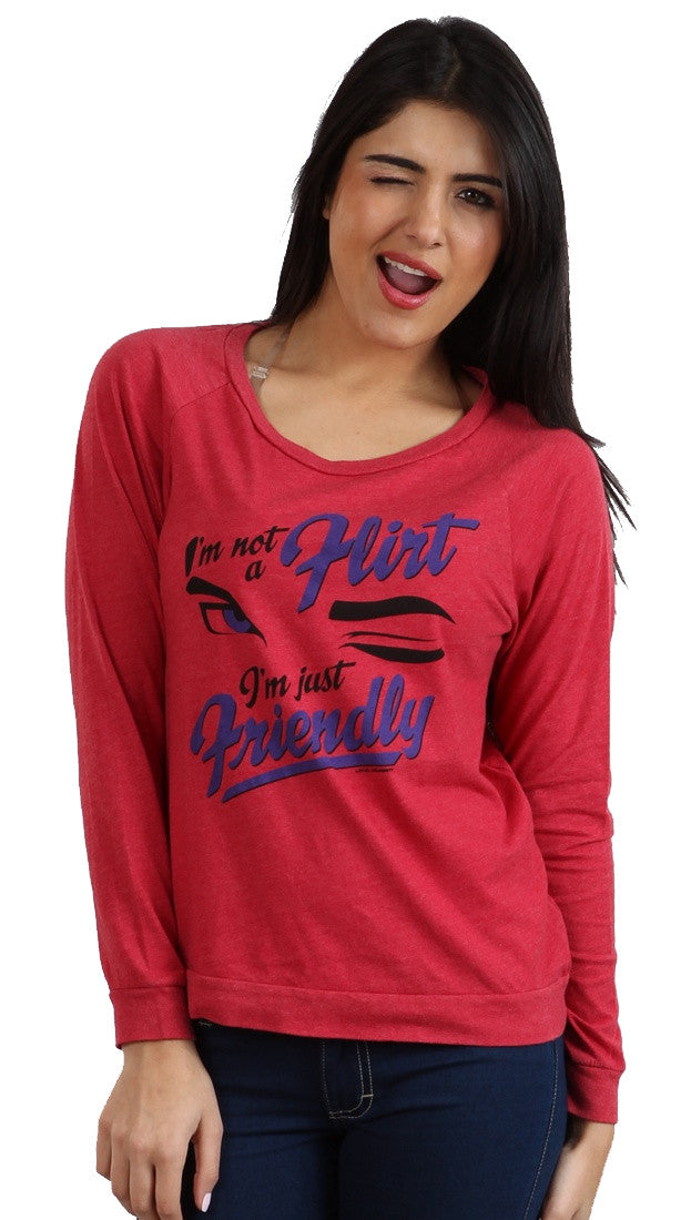 Local Celebrity Womens Not A Flirt Long Sleeve Tee Shirt in Red