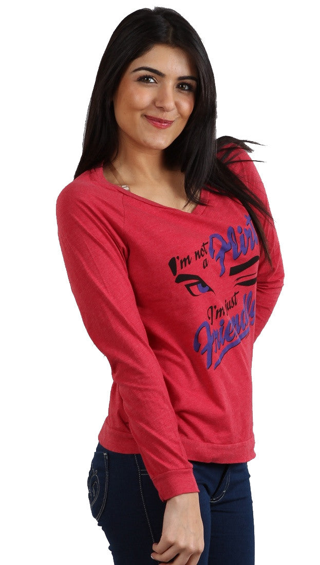 Local Celebrity Womens Not A Flirt Long Sleeve Tee Shirt in Red