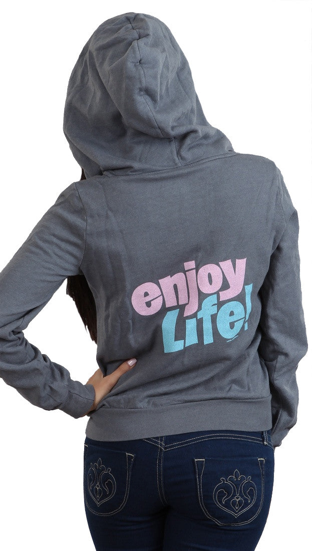 Local Celebrity Womens Enjoy Life Zip Up Hoodie Slate Grey 