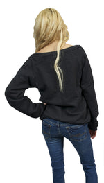 Local Celebrity Womens La Dolce Vita Candy Lollipop Boatneck Long Sleeve Fleece Sweatshirt in VIntage Black