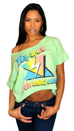 Local Celebrity Womens Team Awesome Oversized Box Crop Tee Shirt in Mint Green 