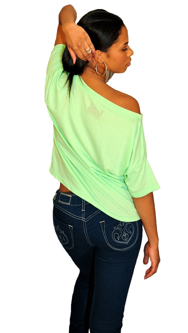 Local Celebrity Womens Team Awesome Oversized Box Crop Tee Shirt in Mint Green 