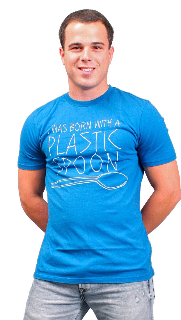 Local Celebrity Mens Born With A Plastic Spoon Tee Shirt in Royal Blue