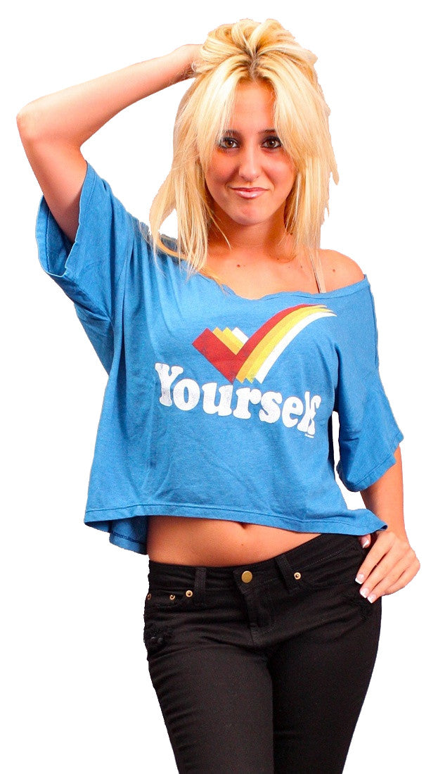 Local Celebrity Womens Check Yourself Oversized Box Crop Tee in Royal Blue 