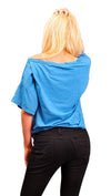 Local Celebrity Womens Check Yourself Oversized Box Crop Tee in Royal Blue 
