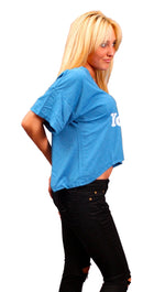 Local Celebrity Womens Check Yourself Oversized Box Crop Tee in Royal Blue 