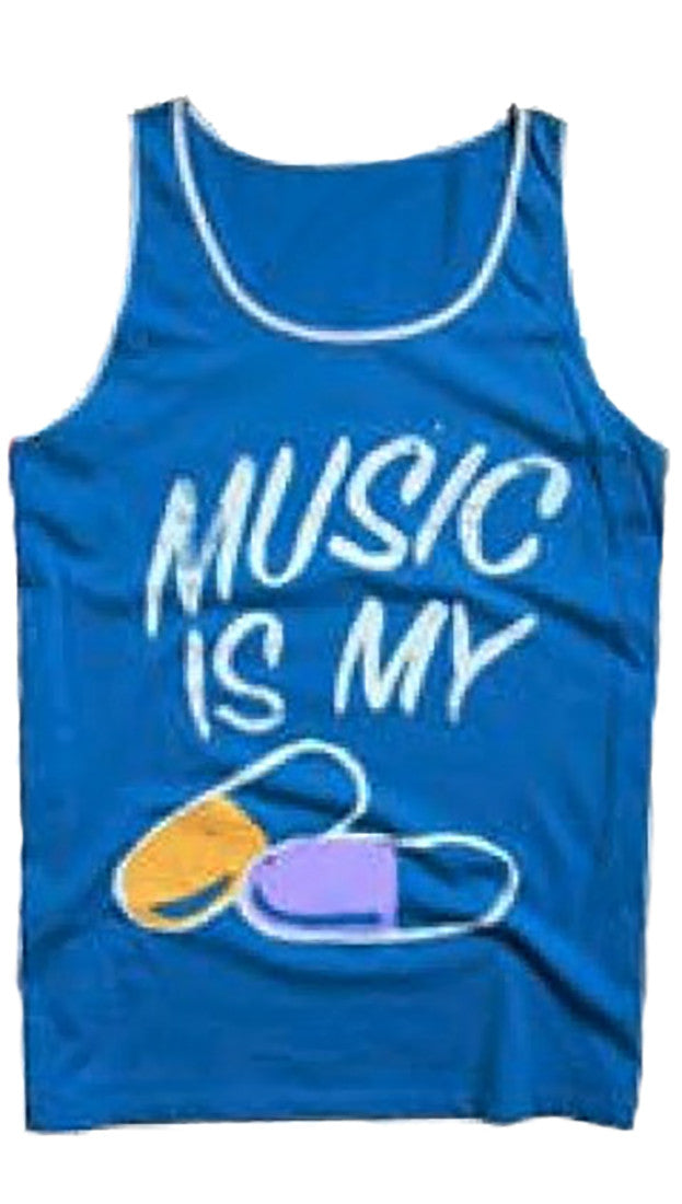 Local Celebrity Mens Music is My Drug Tank Top Shirt in Royal Blue 