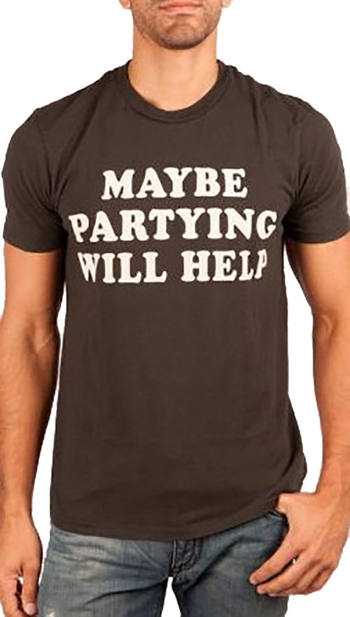 Local Celebrity Mens Maybe Partying Will Help Crew Neck Tee Shirt Black 