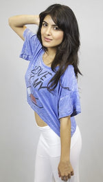 Local Celebrity Womens Love Is My Drug Oversized Crop Top Shirt in Sea Blue 