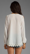 Lovers + Friends Daydream Slit-Sleeve Lace Blouse in White