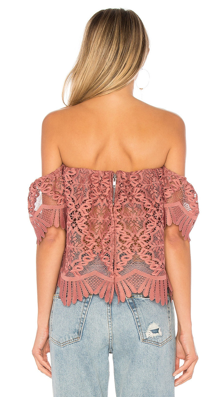 Lovers + Friends Lifes A Beach Top Mauve Off Shoulder Lace