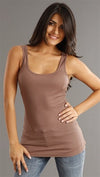 Luxury Dyed Long Ribbed Tank in Brown