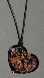 Lynnie B. Gold Shimmer Glass Heart Necklace Black