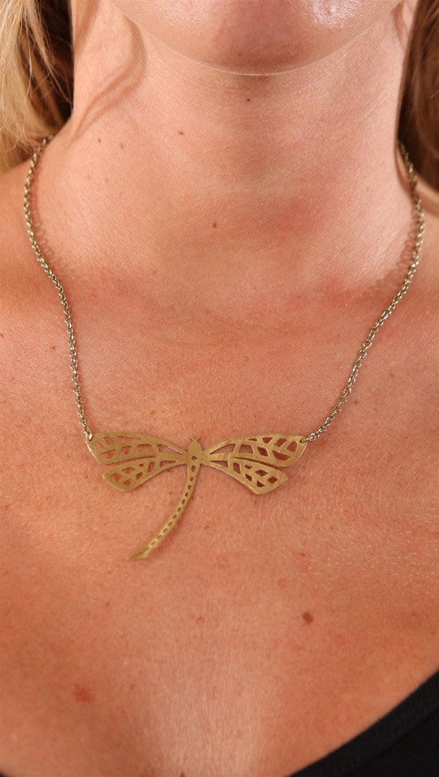 Make a Wish Gold Dragonfly Plate Necklace