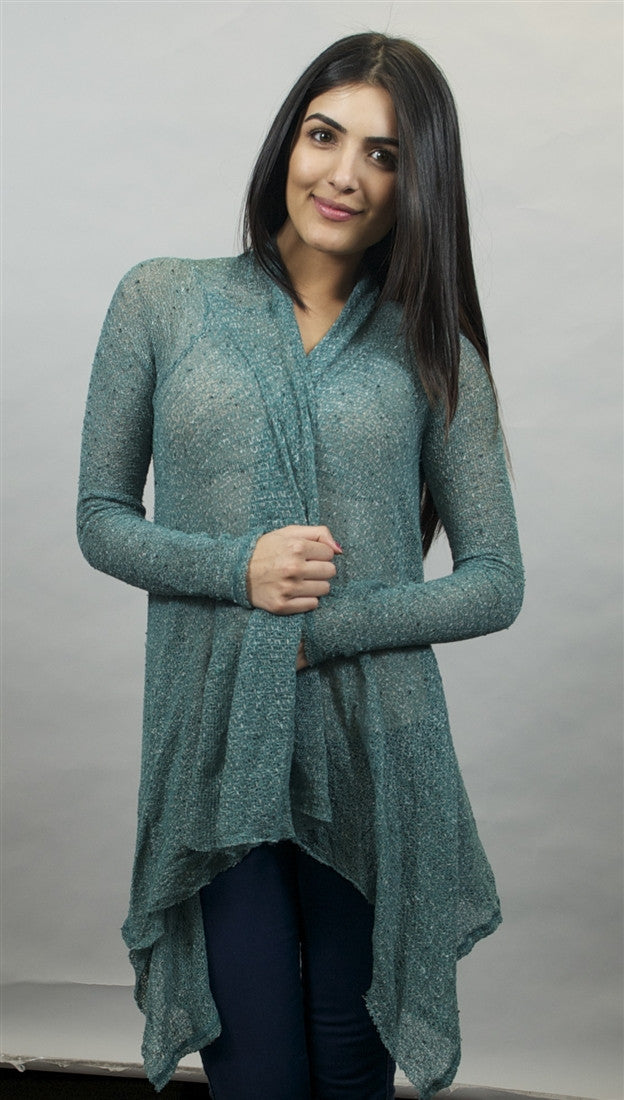 Michael Lauren Issac Long Sleeved Cardigan in Topaz Green