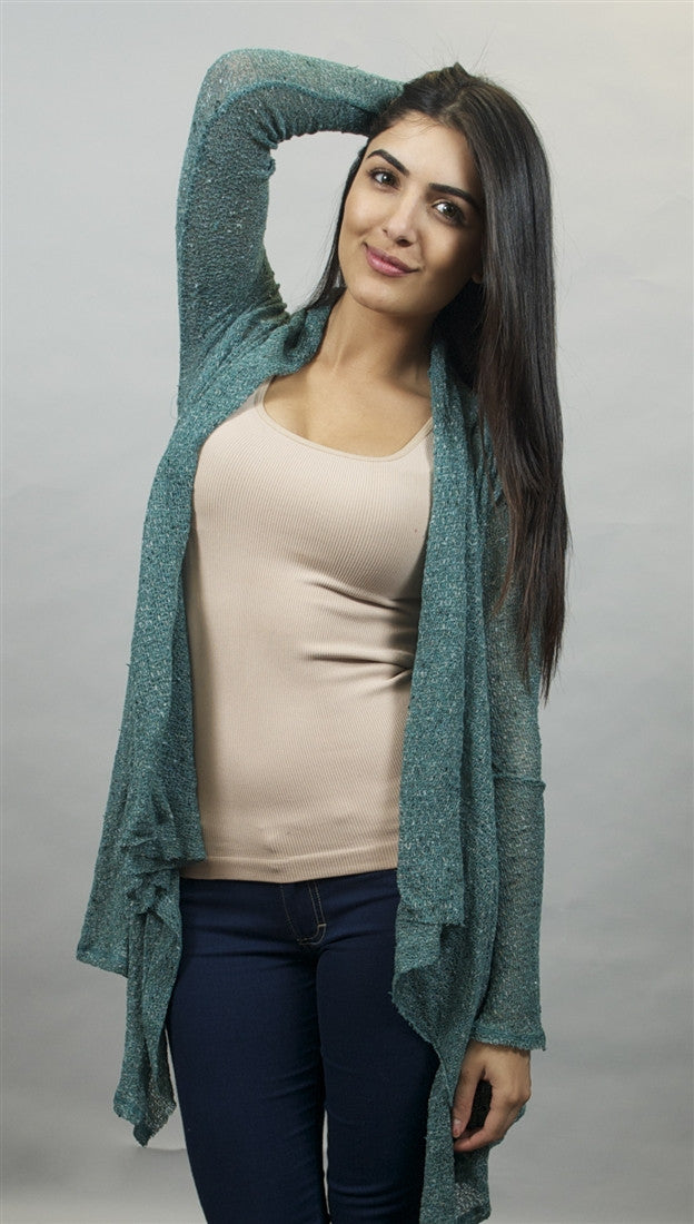 Michael Lauren Issac Long Sleeved Cardigan in Topaz Green