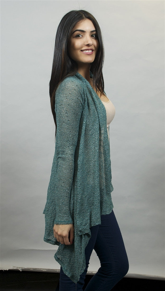Michael Lauren Issac Long Sleeved Cardigan in Topaz Green