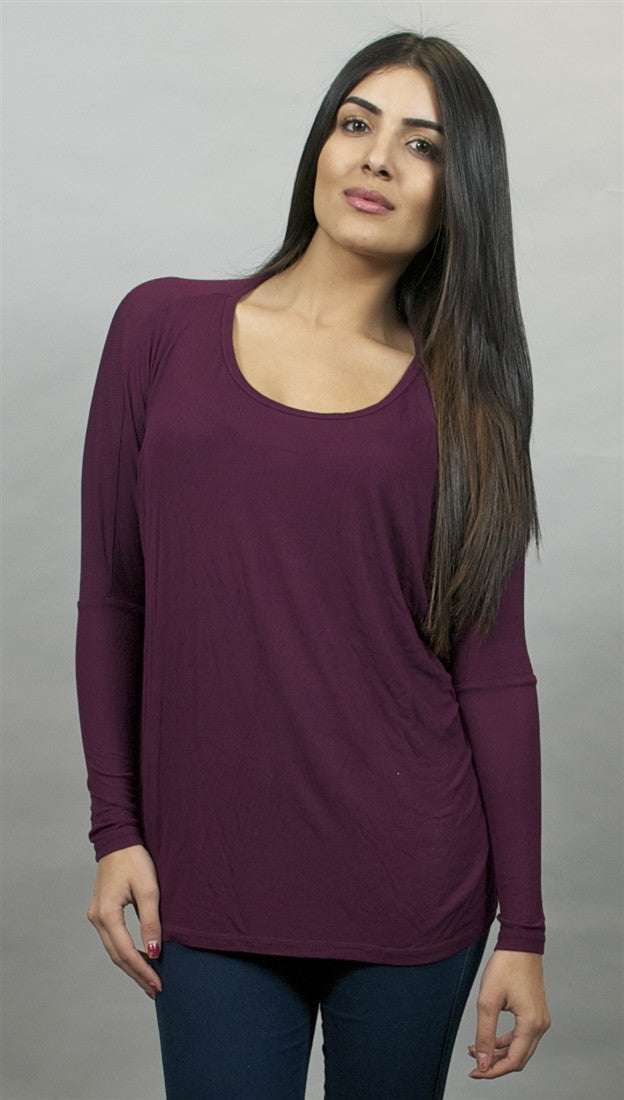 Michael Lauren Hunter Long Sleeved Draped Tee in Eggplant