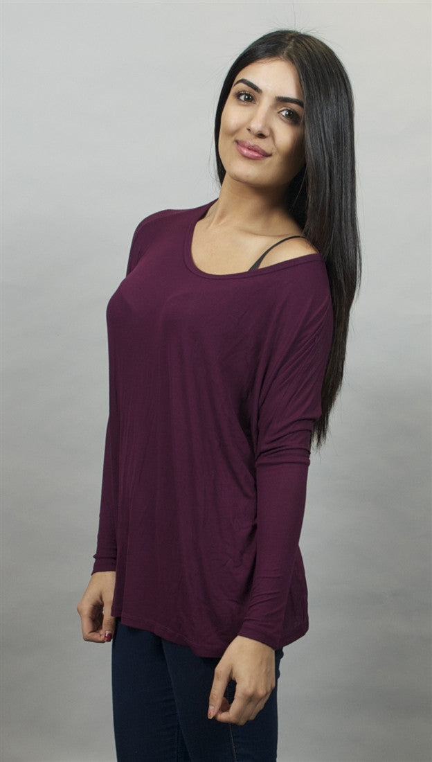 Michael Lauren Hunter Long Sleeved Draped Tee in Eggplant