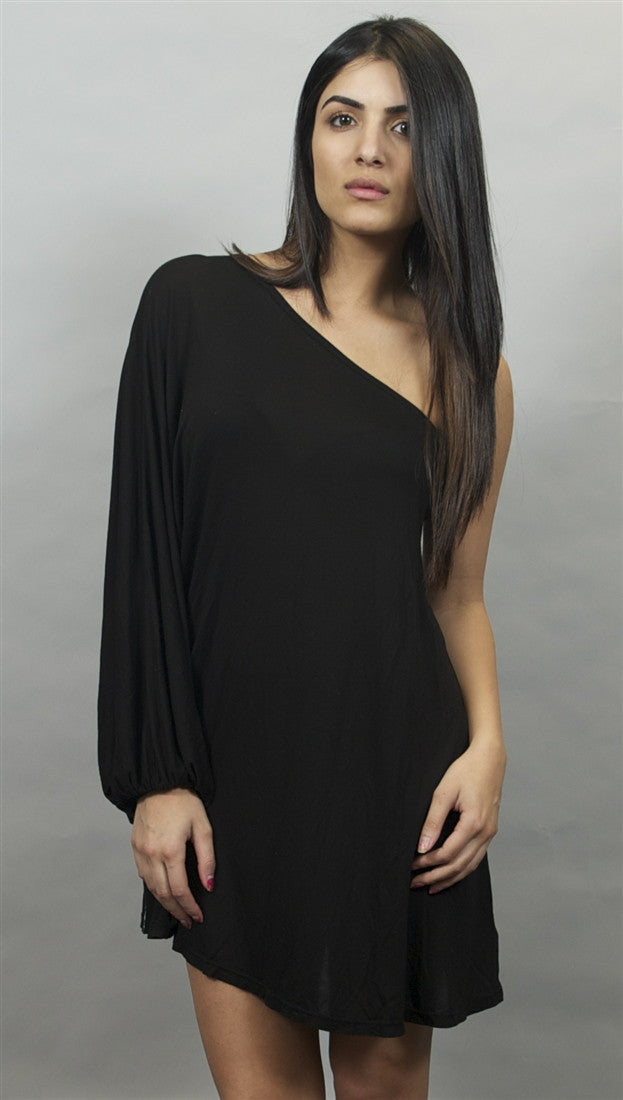 Michael Lauren Marc Open Shoulder Mini Dress in Black