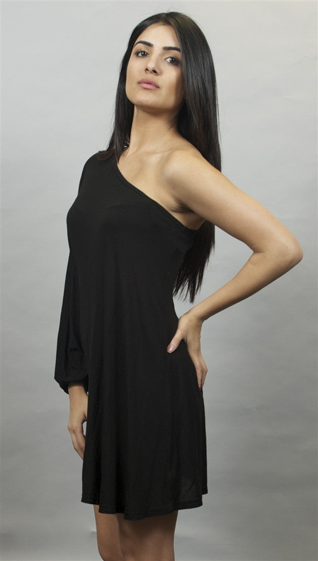 Michael Lauren Marc Open Shoulder Mini Dress in Black