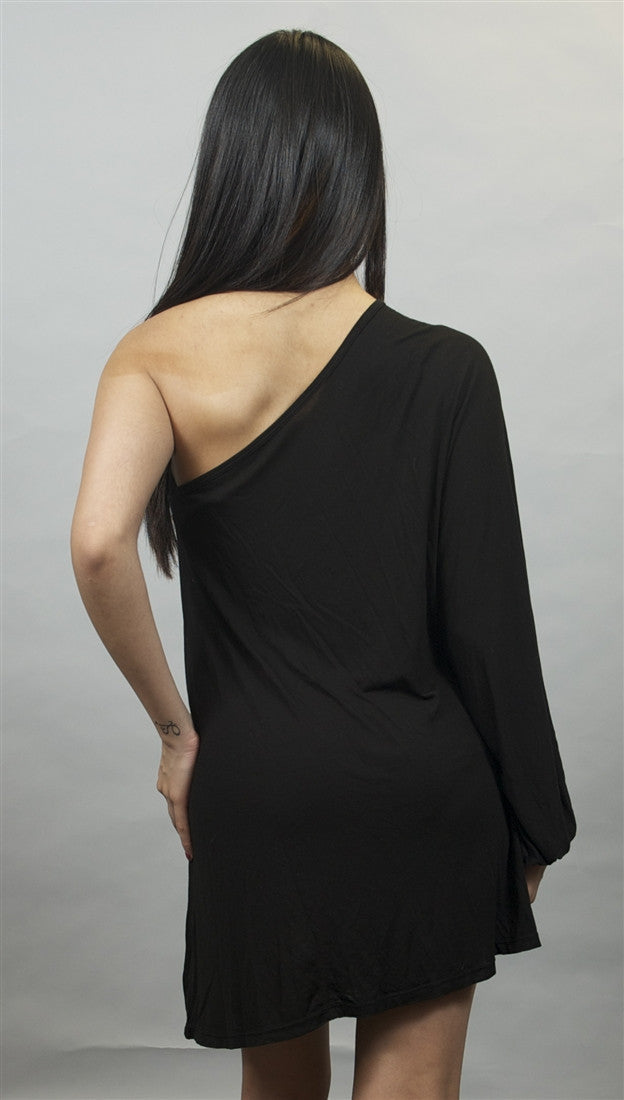 Michael Lauren Marc Open Shoulder Mini Dress in Black