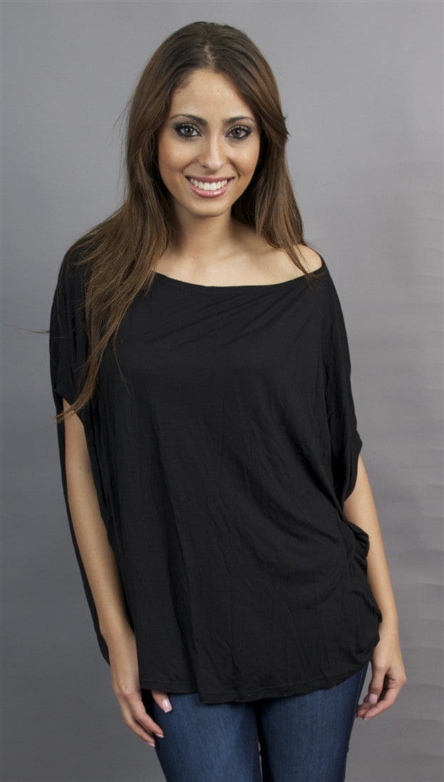 Miilla Round Neck Drape Tee in Black