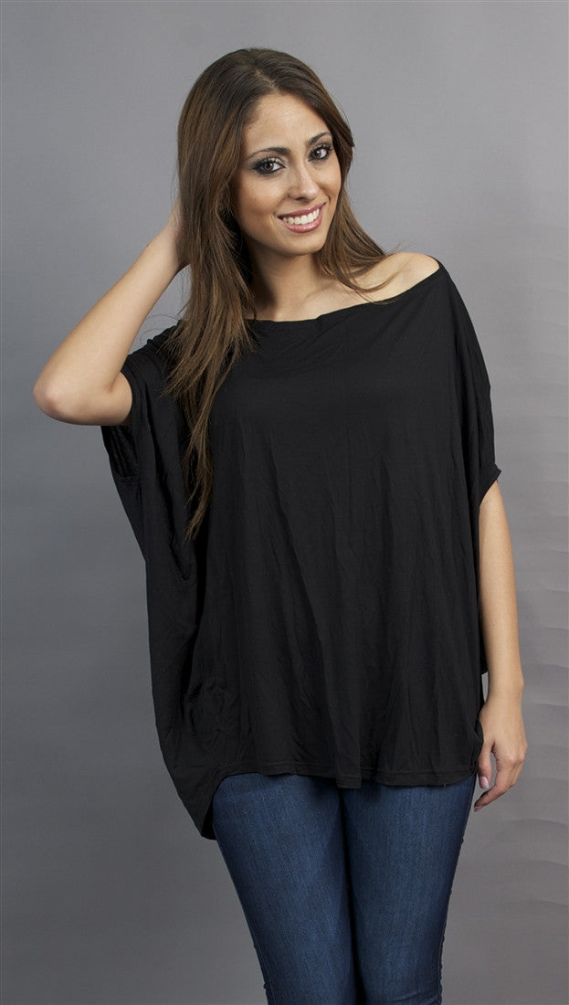 Miilla Round Neck Drape Tee in Black