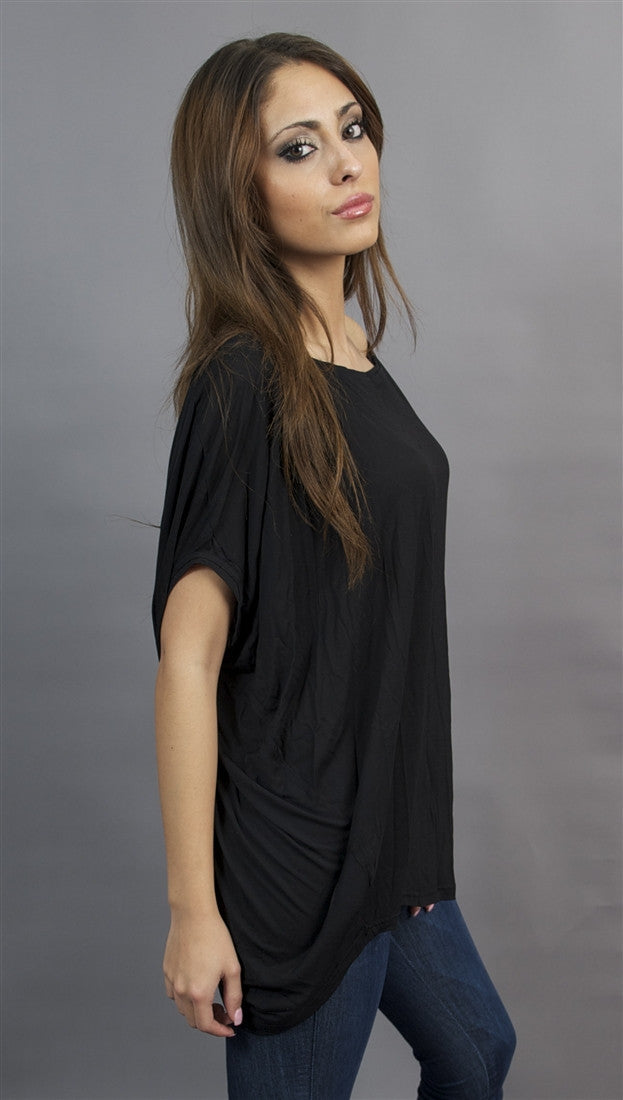 Miilla Round Neck Drape Tee in Black