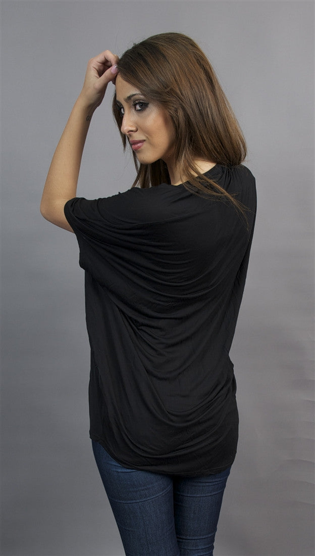 Miilla Round Neck Drape Tee in Black