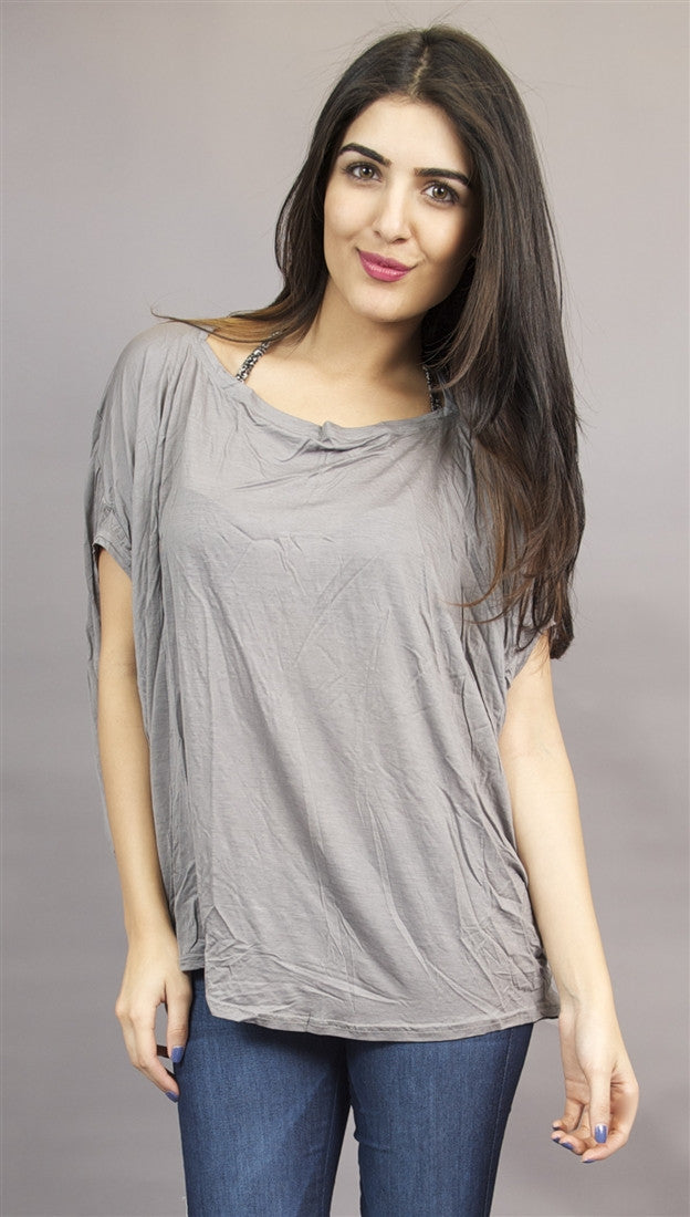 Miilla Round Neck Drape Tee in Grey