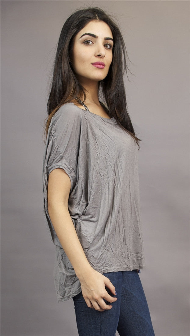 Miilla Round Neck Drape Tee in Grey