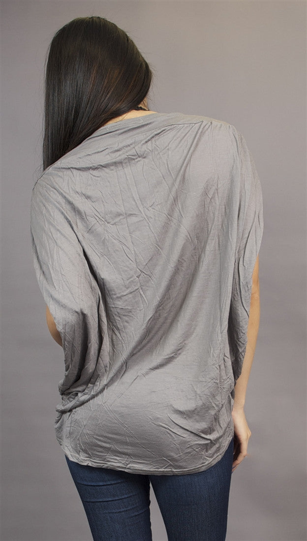 Miilla Round Neck Drape Tee in Grey