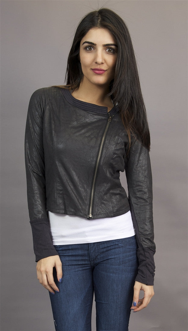 Miilla Faux Leather Crop Shirt Jacket in Black