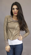 Miilla Faux Leather Crop Shirt Jacket in Taupe