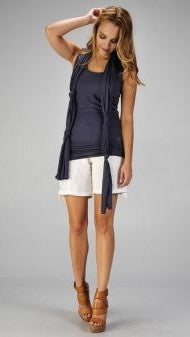Miilla Double Layered Tank With Knotted Scarf in Blue