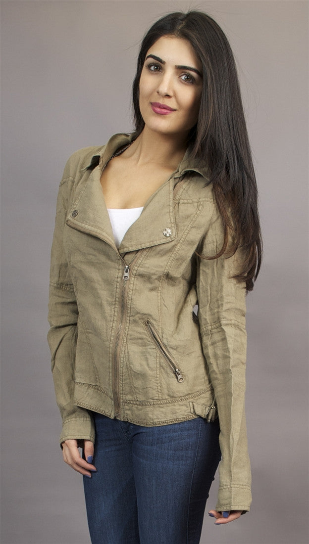 Miilla Off Center Linen Jacket in Khaki