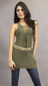 Miilla Tank Crochet Dress With Tie and Wooden Tassel Belt in Olive Green