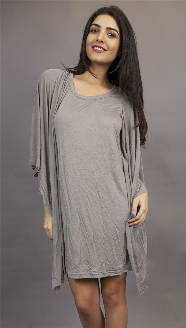 Miilla Knit Dress with Drape Panel in Grey