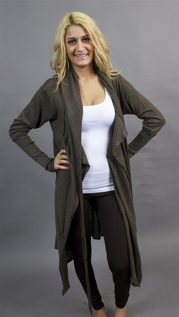 Miilla Asymmetrical Hoody Tie Jacket Wrap in Brown