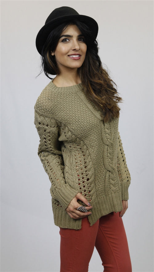 MM Couture Open Knit Cropped Sweater in Taupe
