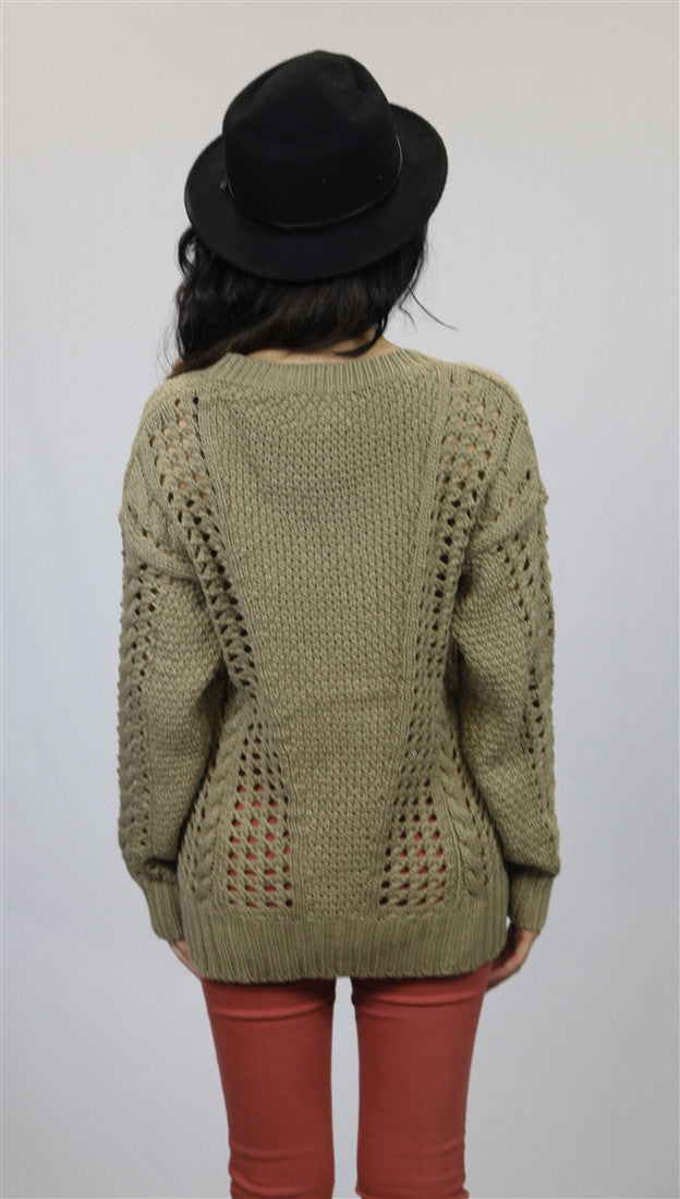 MM Couture Open Knit Cropped Sweater in Taupe