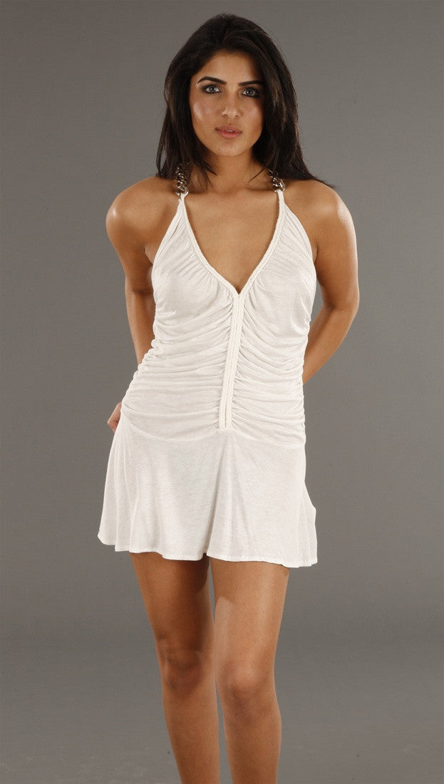 Miss Me Chain Halter Dress in White