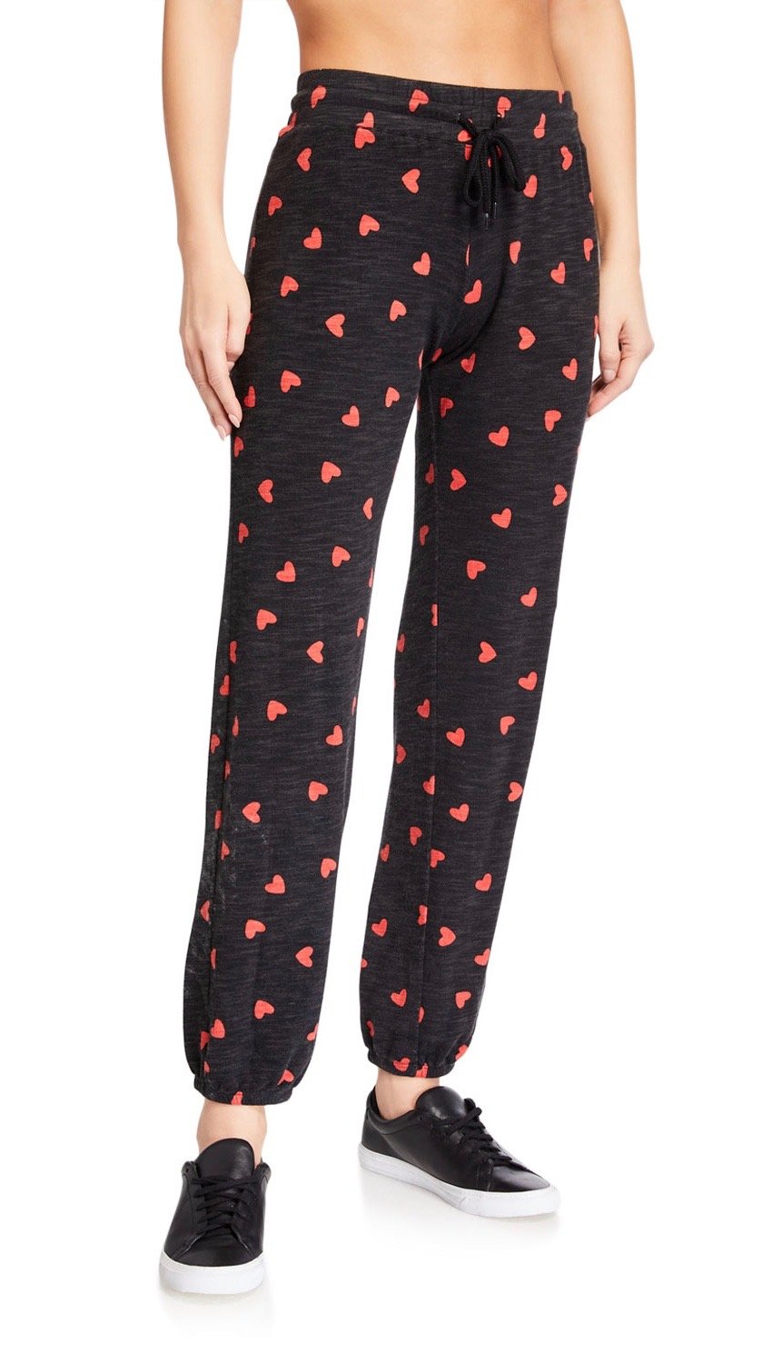 MONROW All Over Red Heart Stitched Elastic Vintage Sweats