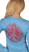 Mynx Burnout Rhinestone Rainbow Rose Peace Sign Tee Shirt Blue