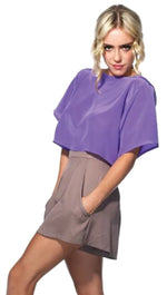 Naven Twisted Open Tie Back Oversized Silk Crop Top Violet Purple